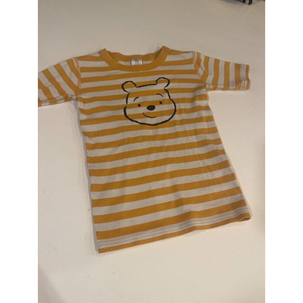 Disney Winnie The Pooh Striped Organic Cotton T-Shirt Kids Size 12 Yellow/White
